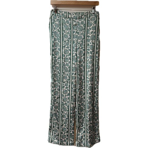 Rachel Zoe Pants - Rachel Zoe Wide Leg Tropical Green‎ and White Beach Vacation Resort Pants Sz S
